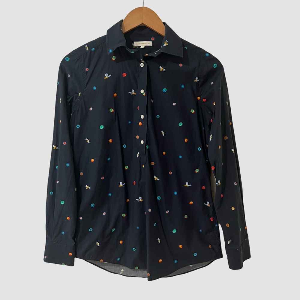 Ann Mashburn Navy Bees Print Tunic Long Sleeve Shirt S ($195)